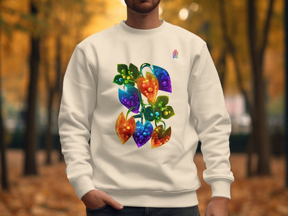 Colorful Leaf Design on White Sweatshirt Product