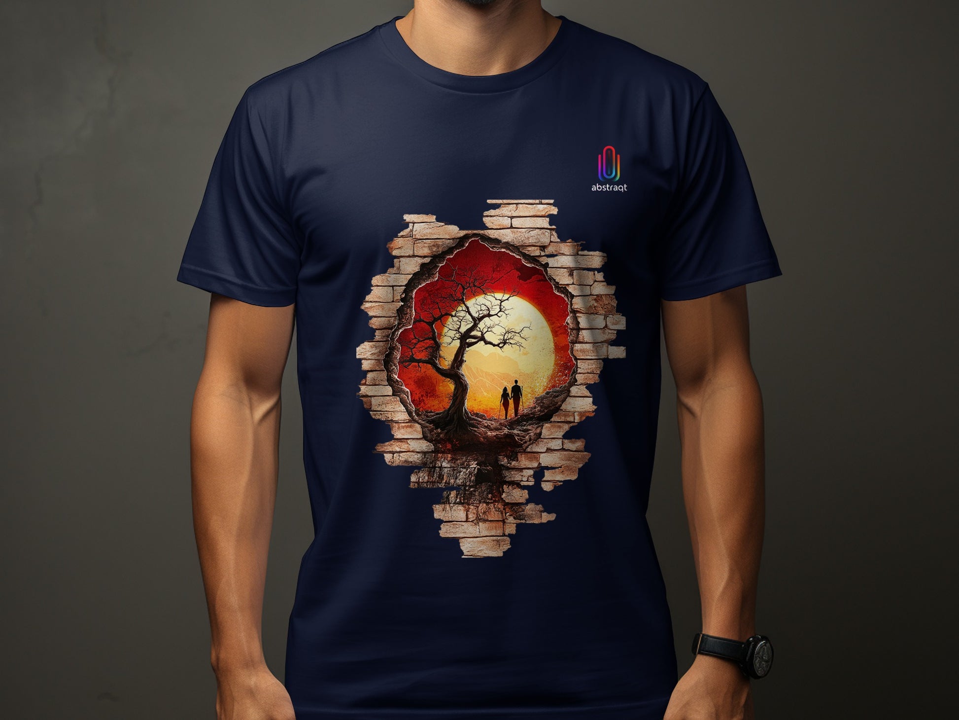 Sunset Tree Silhouette Design Blue T-Shirt product type