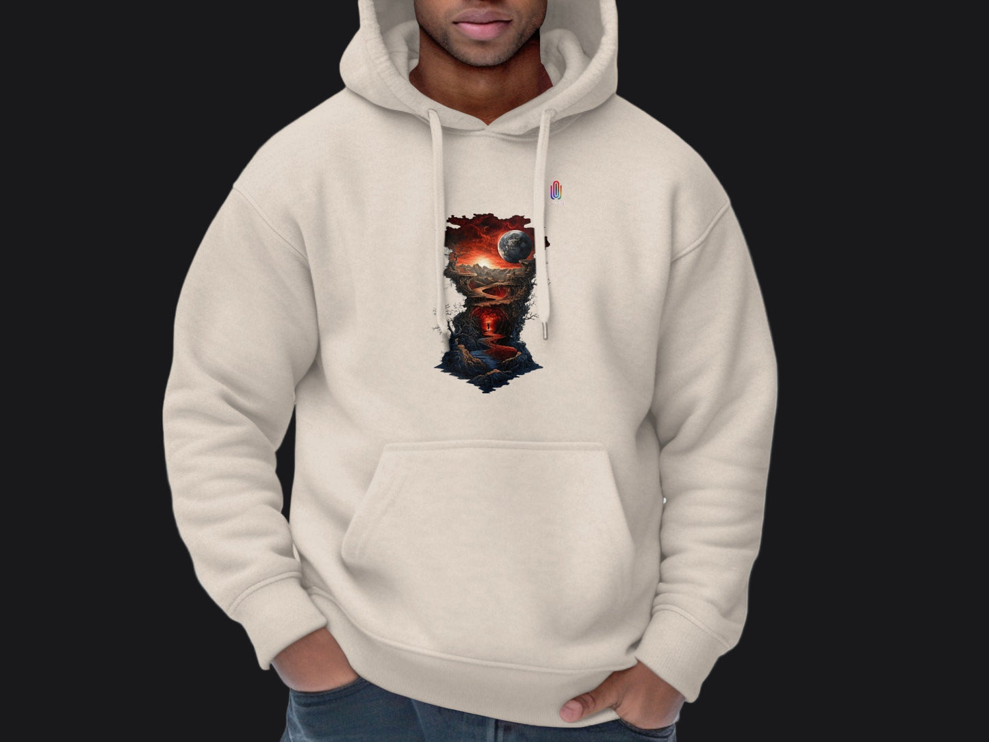 Cosmic Galaxy Scenery Print Beige Hoodie product
