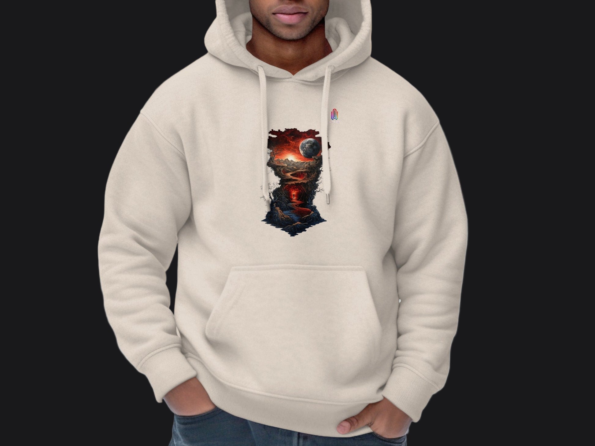 Cosmic Galaxy Scenery Print Beige Hoodie product