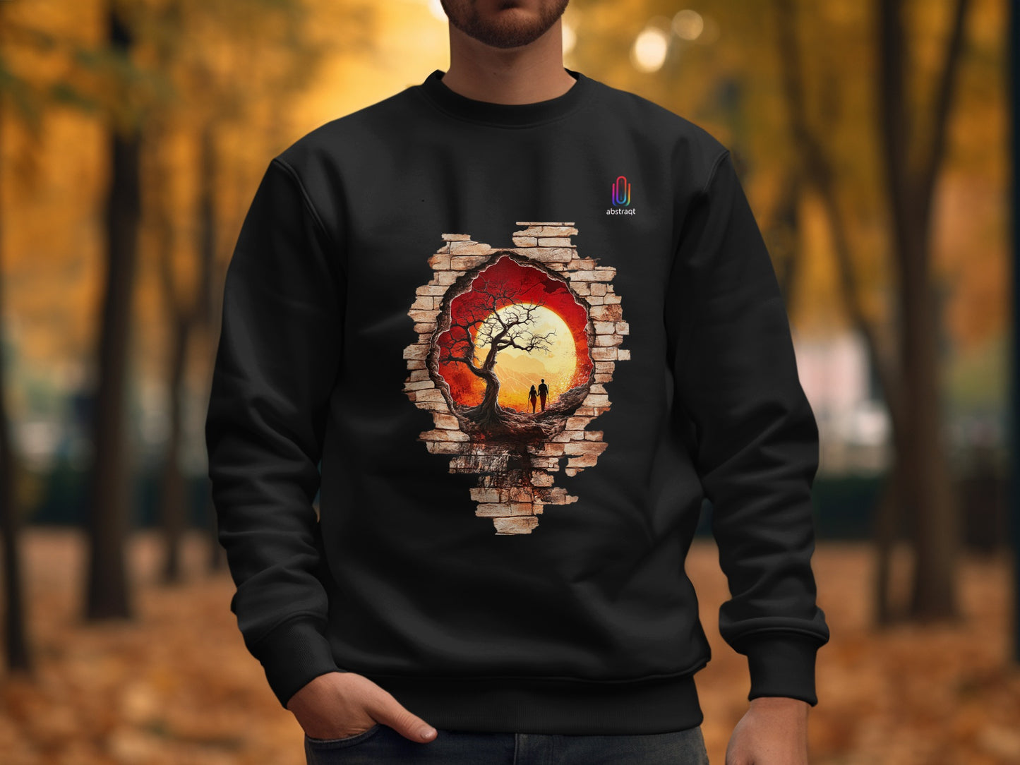 Autumn Tree Sunset Design on Black Sweatshirt product