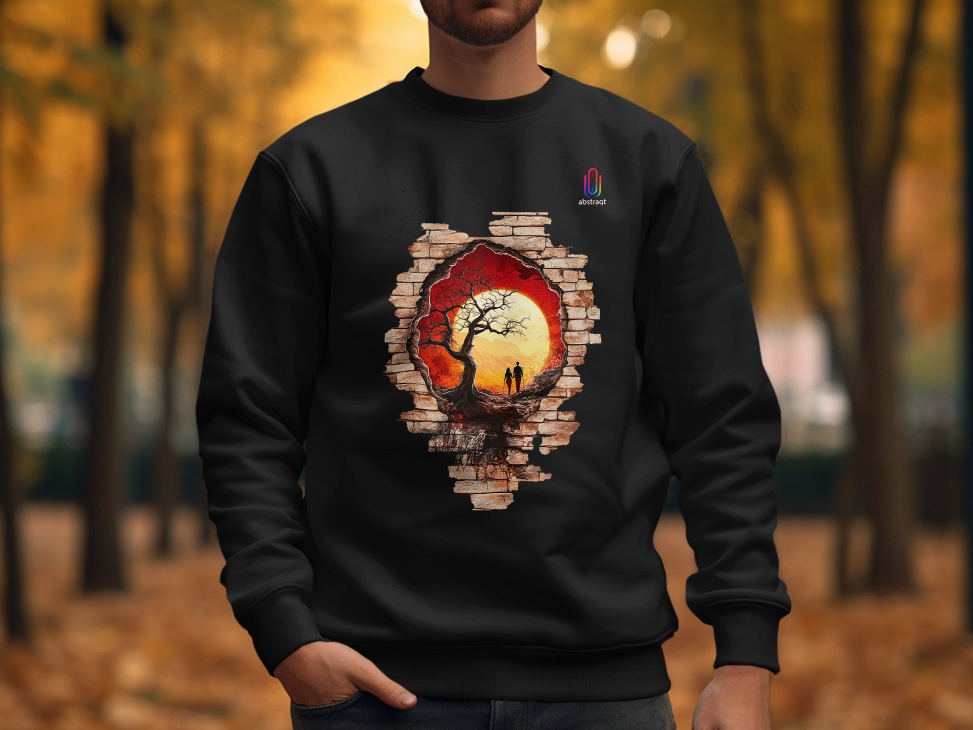 Autumn Tree Sunset Design on Black Sweatshirt product