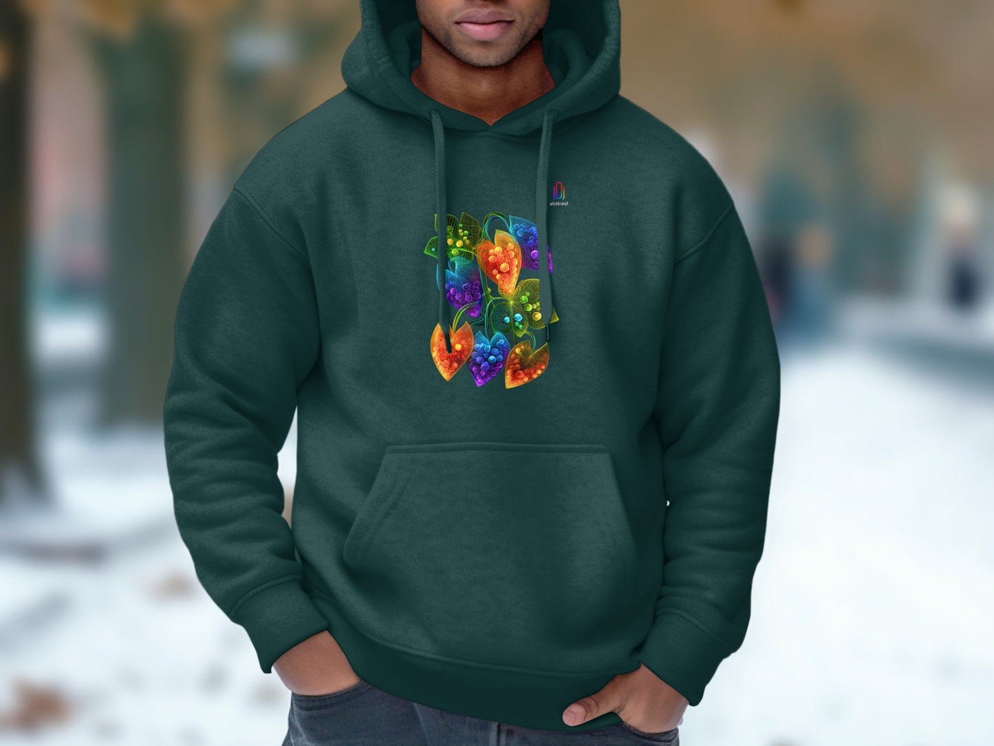 Colorful Leaf Design on Dark Green Hoodie product