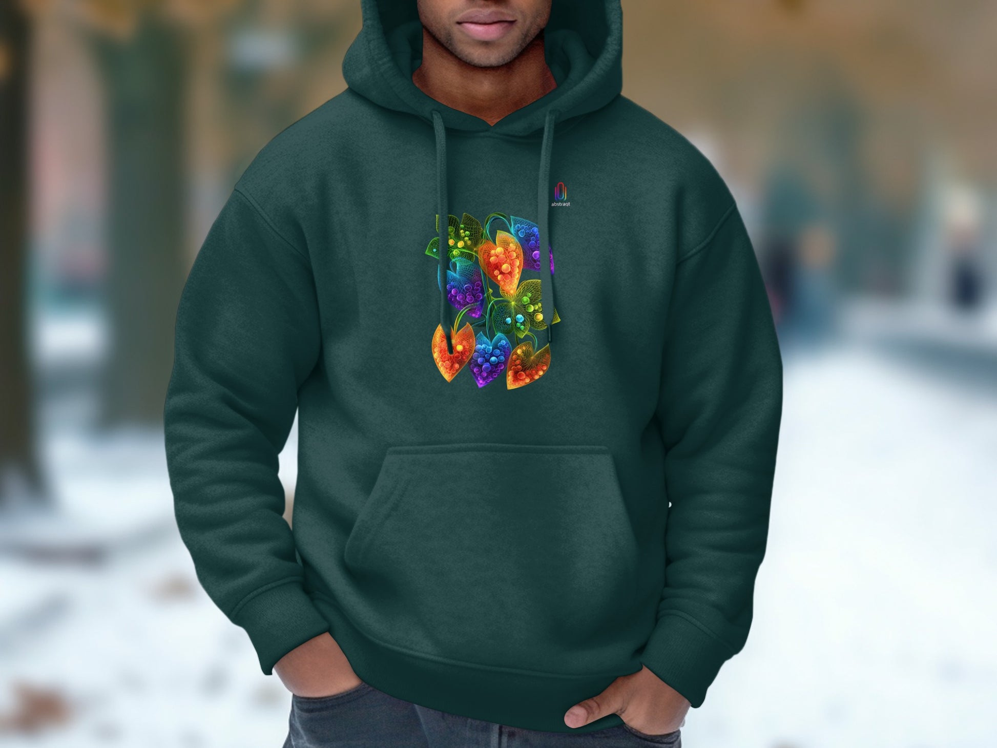 Colorful Leaf Design on Dark Green Hoodie product
