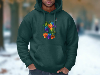 Colorful Leaf Design on Dark Green Hoodie product