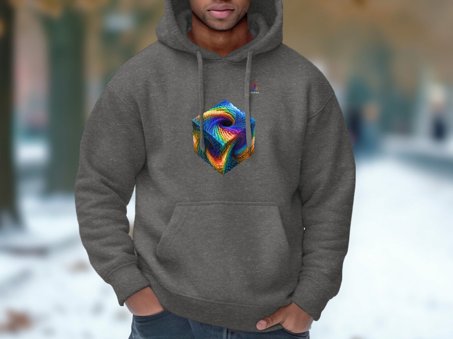 Abstract Colorful Geometric Art on Grey Hoodie product type