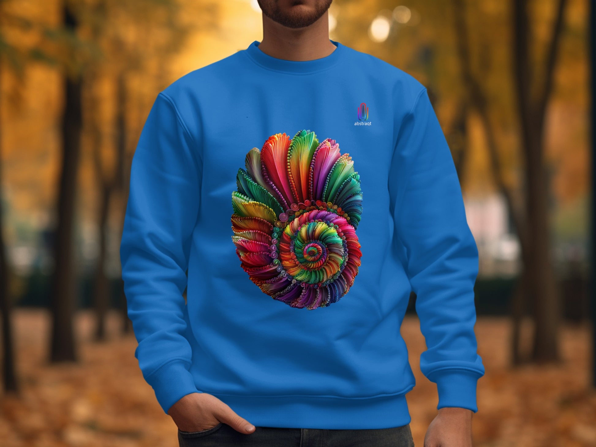 Vibrant Spiral Design on Blue Crewneck Sweatshirt product type
