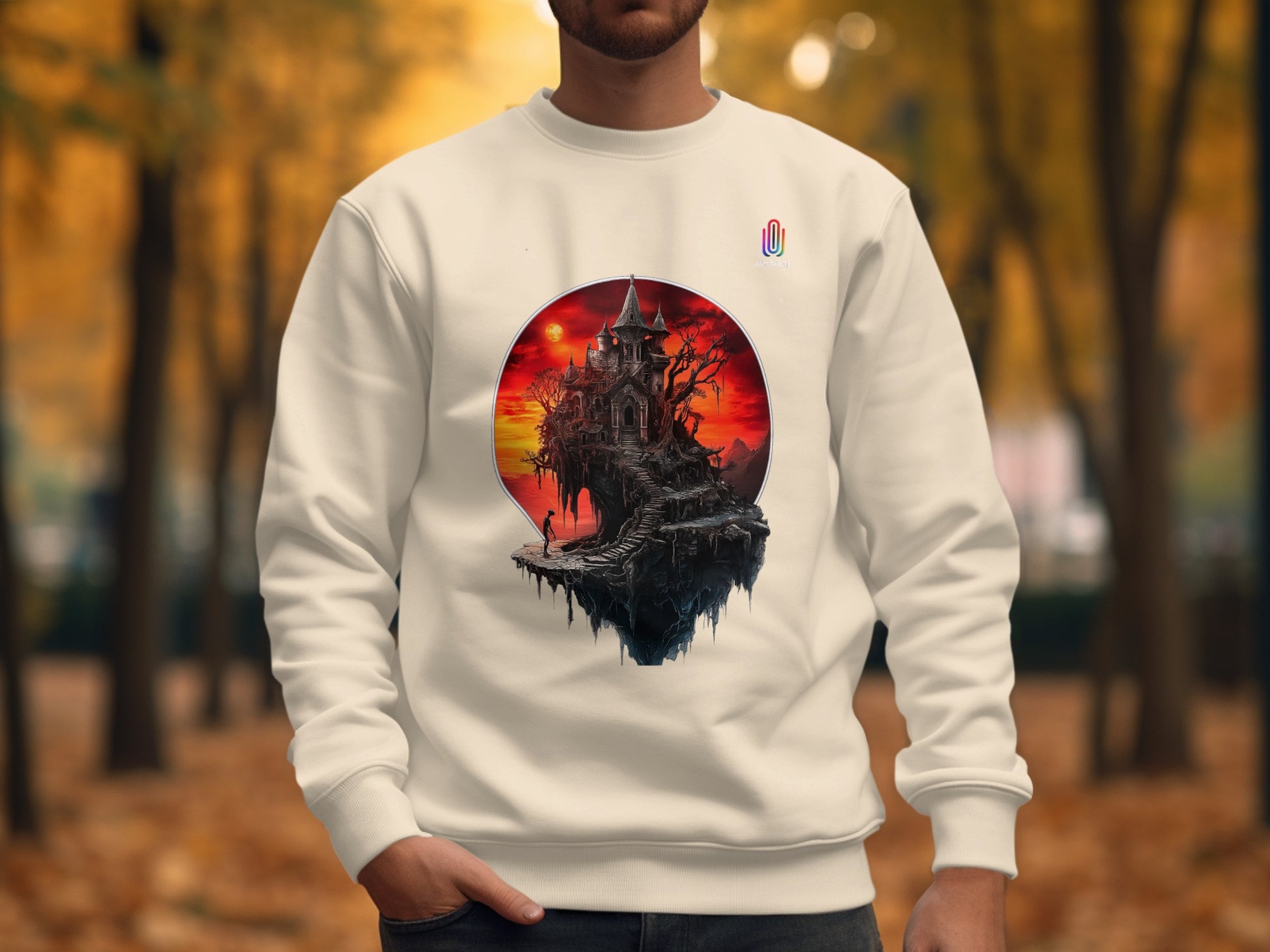 Spooky haunted house at dusk design sweatshirt product