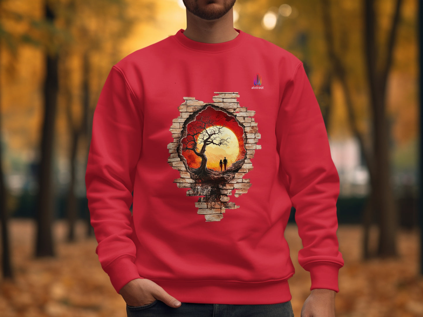 Autumn Forest Print on Red Sweatshirt product type