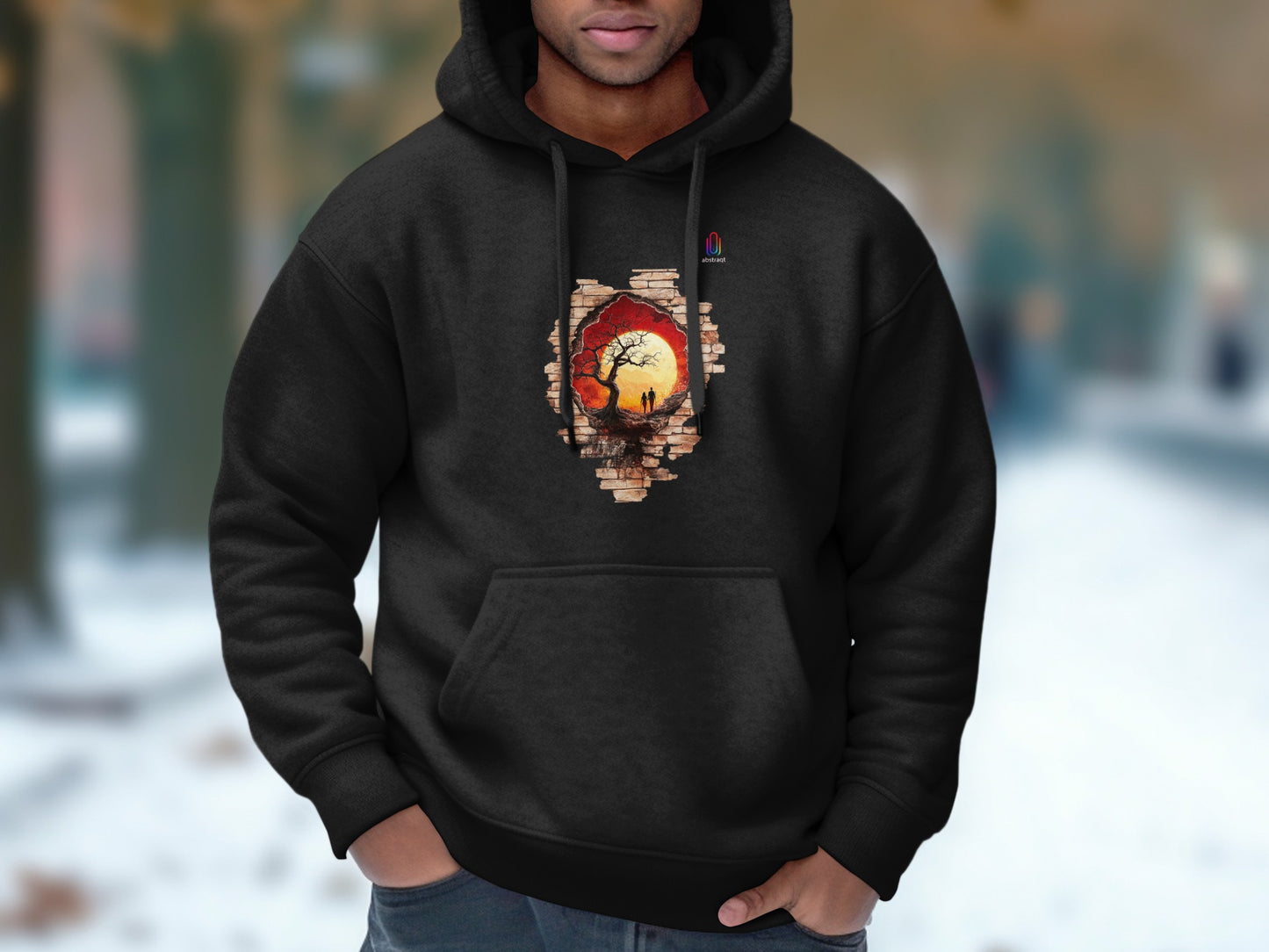 Men's Black Hoodie with Sunset Inside Brick Wall product