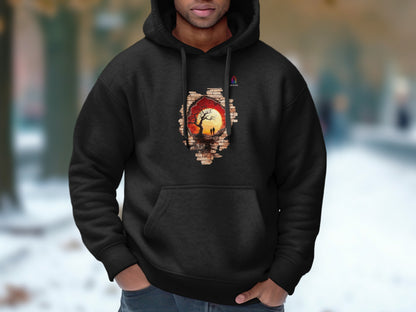 Men's Black Hoodie with Sunset Inside Brick Wall product
