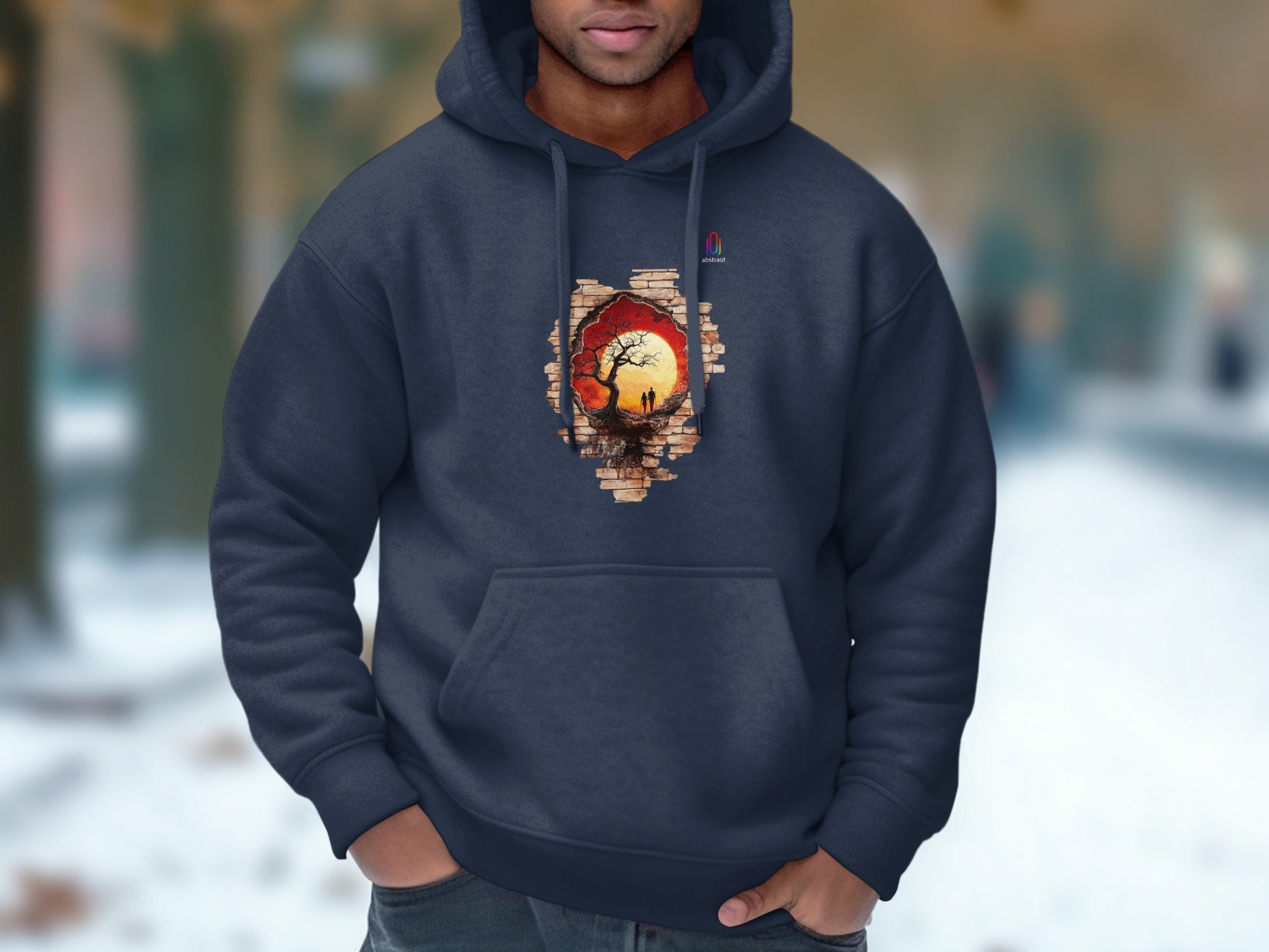 Sunset and Tree Design Hoodie Casual Clothing Product