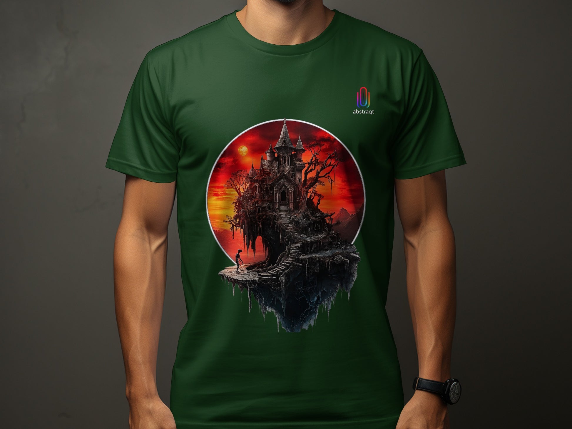 Haunted Castle Illustration on Dark Green Shirt product