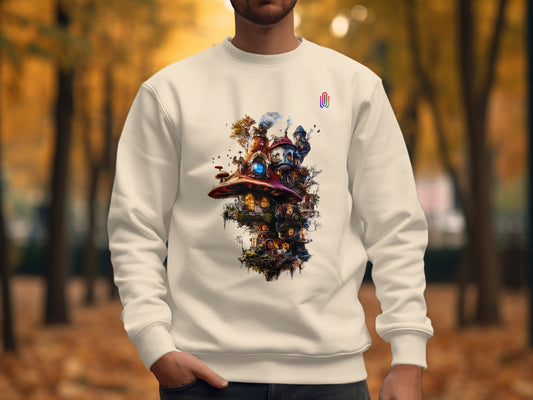 Surreal Fantasy House Print White Sweatshirt product