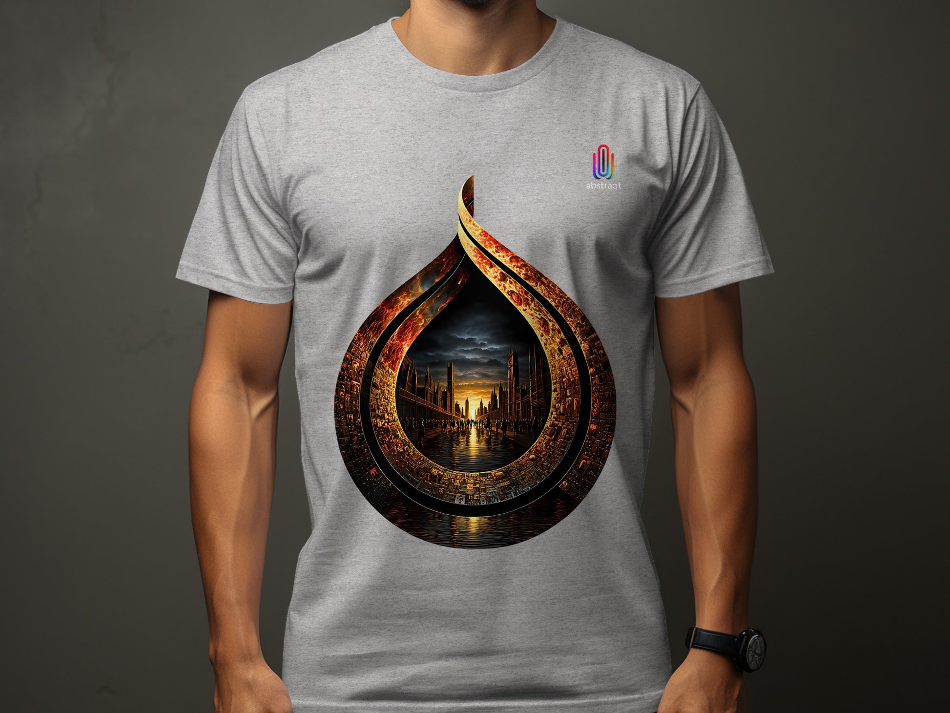 Scenic Cityscape Droplet Art Printed T-shirt product type