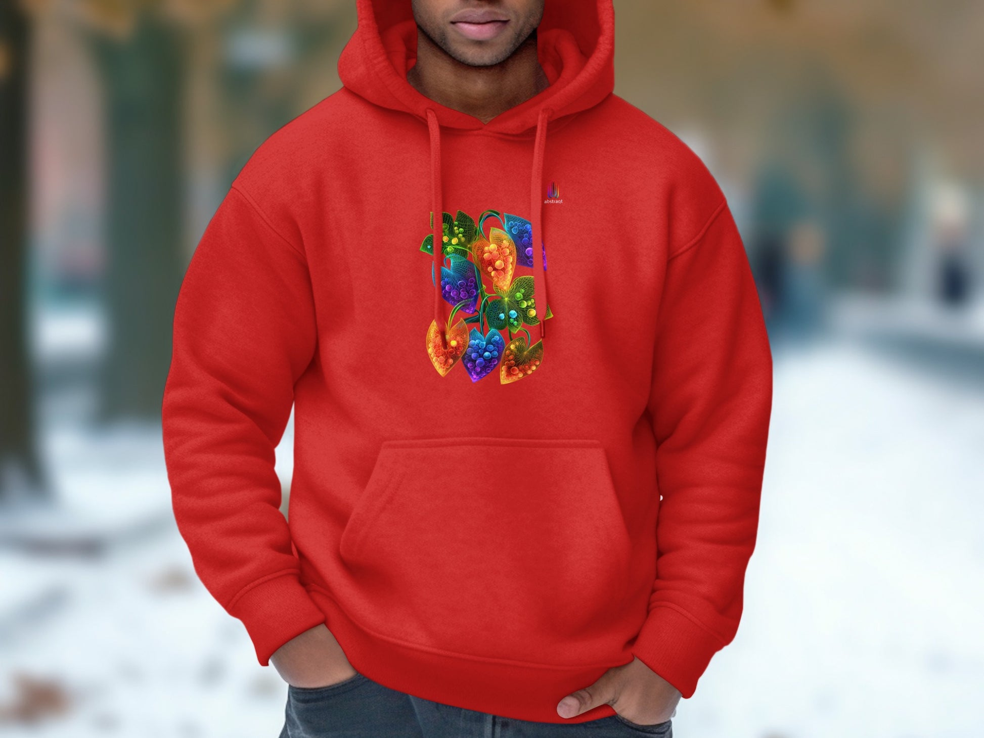 Vibrant Red Hoodie with Colorful Patterns product type
