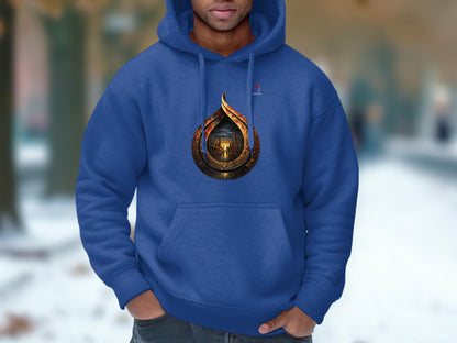 Unique Blue Hoodie with Artistic Flame Design product