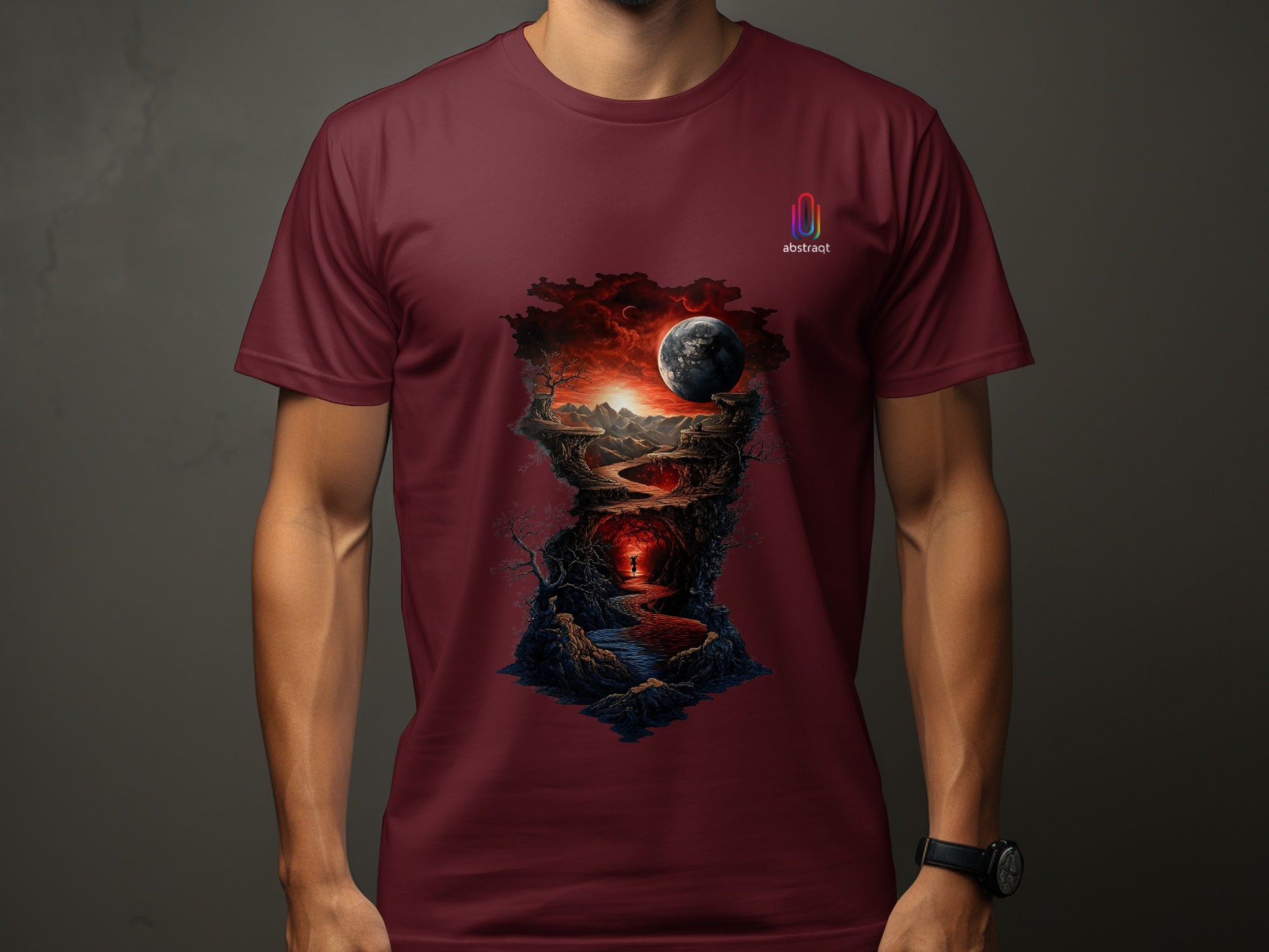 Fantasy Landscape Earth Moon Printed T-Shirt product