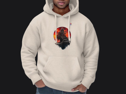 Gothic Castle Sunset Design on White Hoodie product