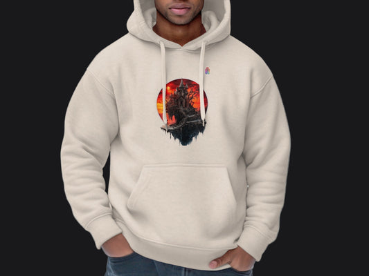 Gothic Castle Sunset Design on White Hoodie product