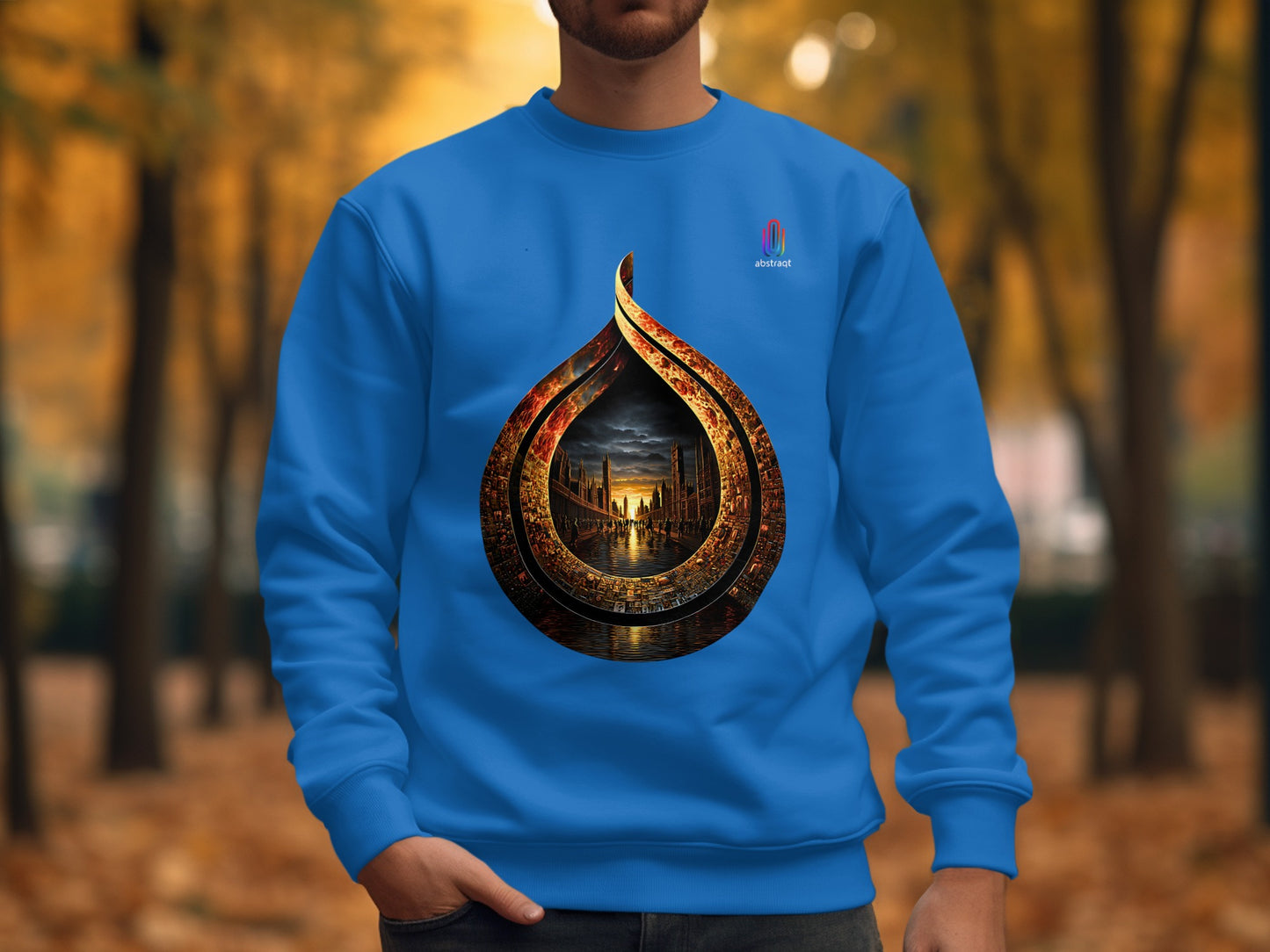Unique Blue Sweatshirt with Artistic Flame Design product type