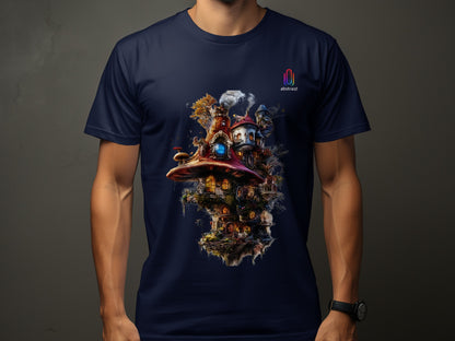 Whimsical Mushroom Village Fantasy Art Illustration T-Shirt