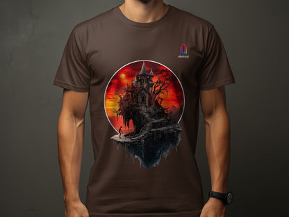 Haunted Castle with Red Sun Graphic T-Shirt product type