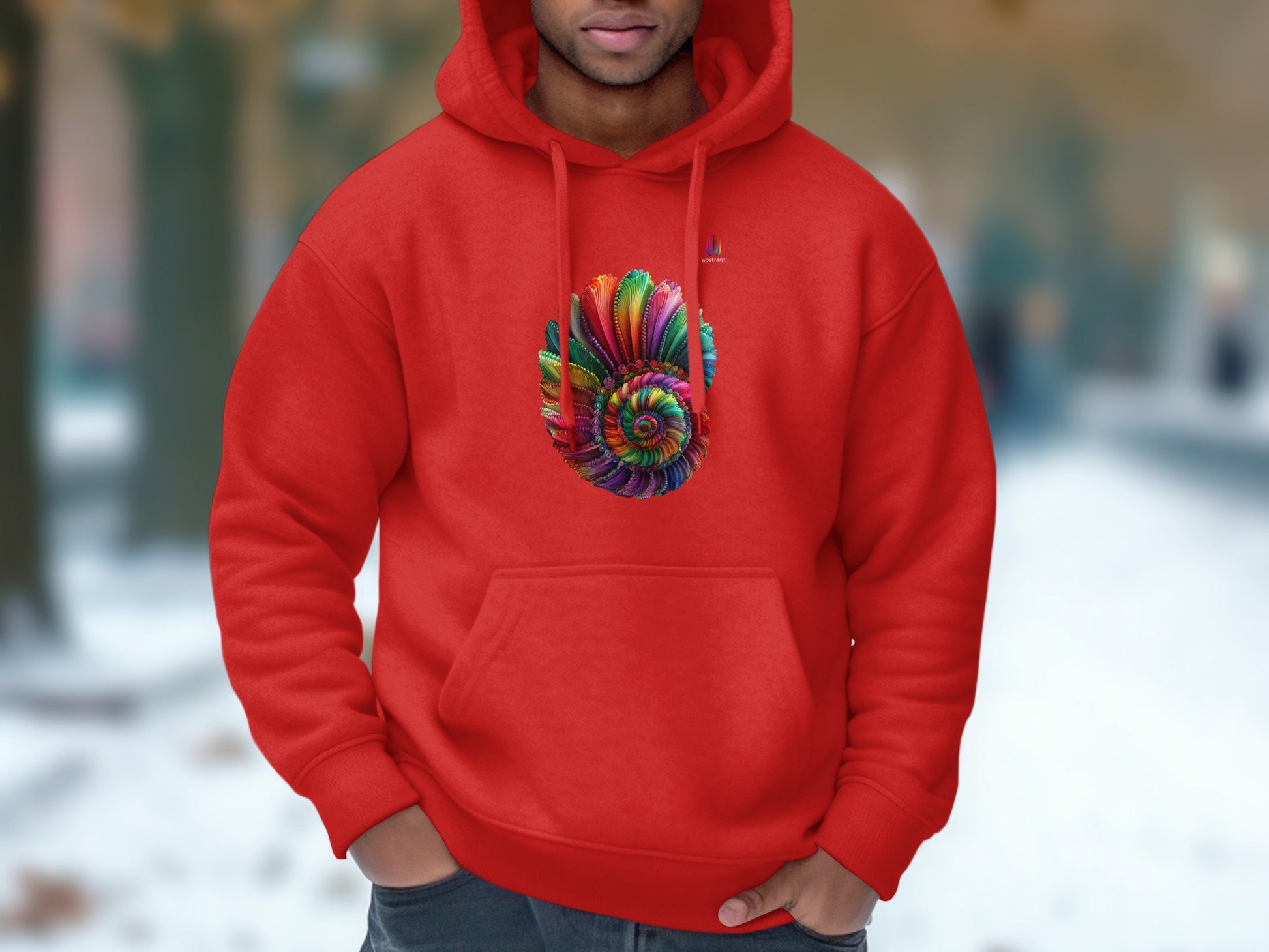 Vibrant Multicolor Spiral Design Red Hoodie product
