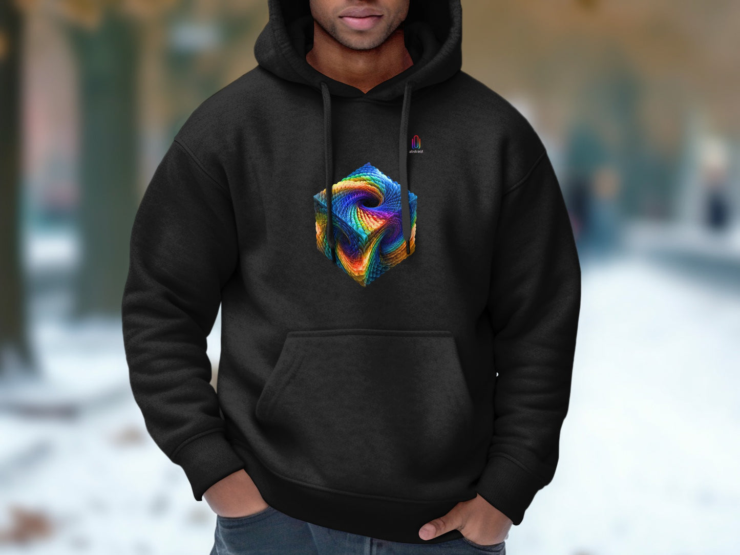 Colorful Geometric Pattern Black Hooded Sweatshirt product