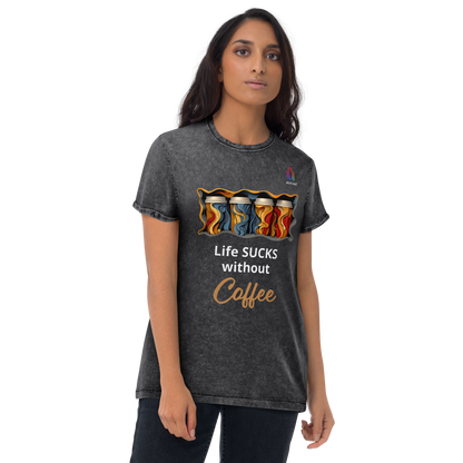 Unisex Denim T-Shirt Life Sucks Without Coffee