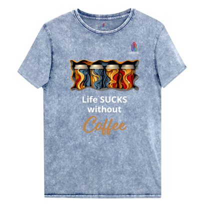 Unisex Denim T-Shirt Life Sucks Without Coffee